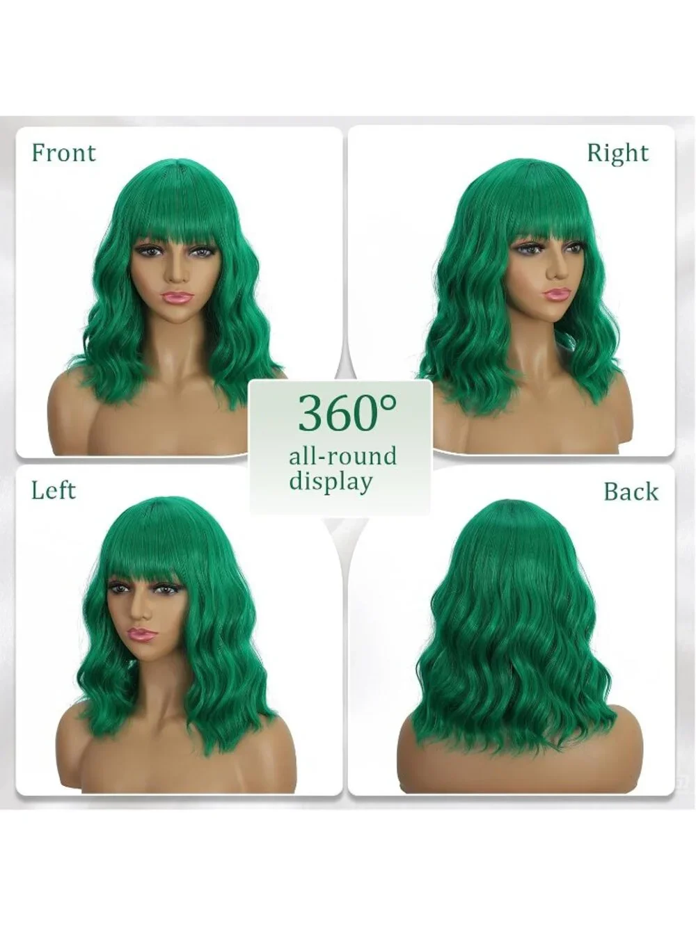 Women's Lime Green 14 Inch Heat Resistant Synthetic Short Wavy Bob Wigs Bangs